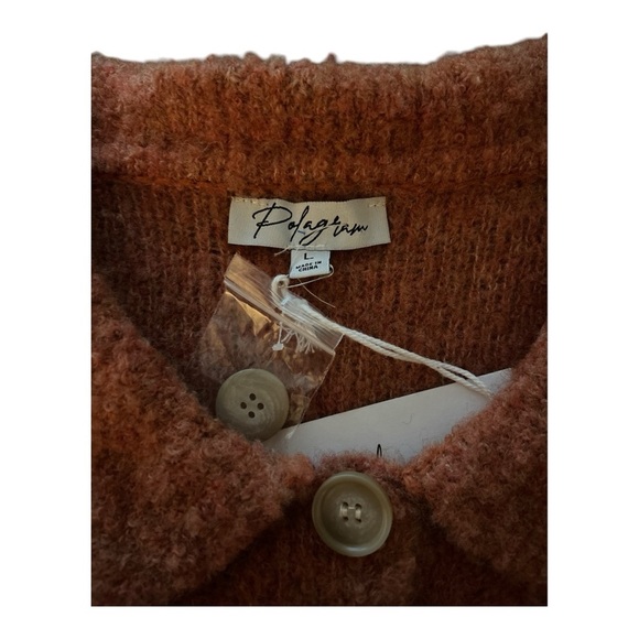 POLAGRAM sweater, terracotta, size Large, soft fuzzy knit. Collared and buttons. - Picture 9 of 9